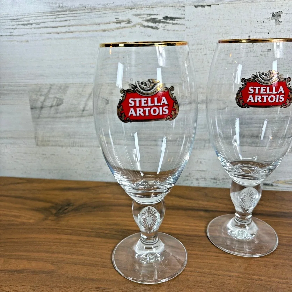 Stella Artois Beer Chalice Ritzenhoff Gold Rimmed Lot of 4 50cl and Lot of 1 40c